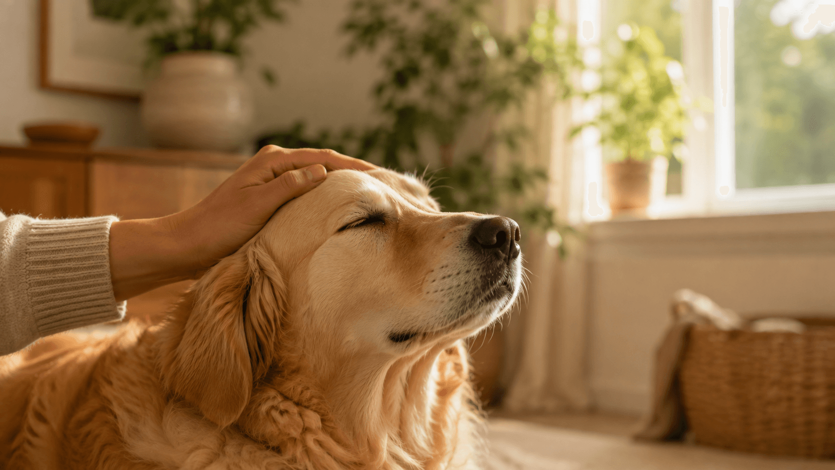 A peaceful moment with a dog in a Scandinavian home.